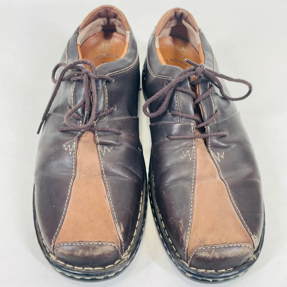 Josef Seibel Mens Brown Leather Two Tone Square Toe Oxford Shoes Size 40